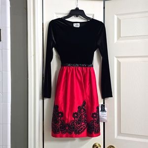 Rare Editions Red/Black velvet dress size girls 16